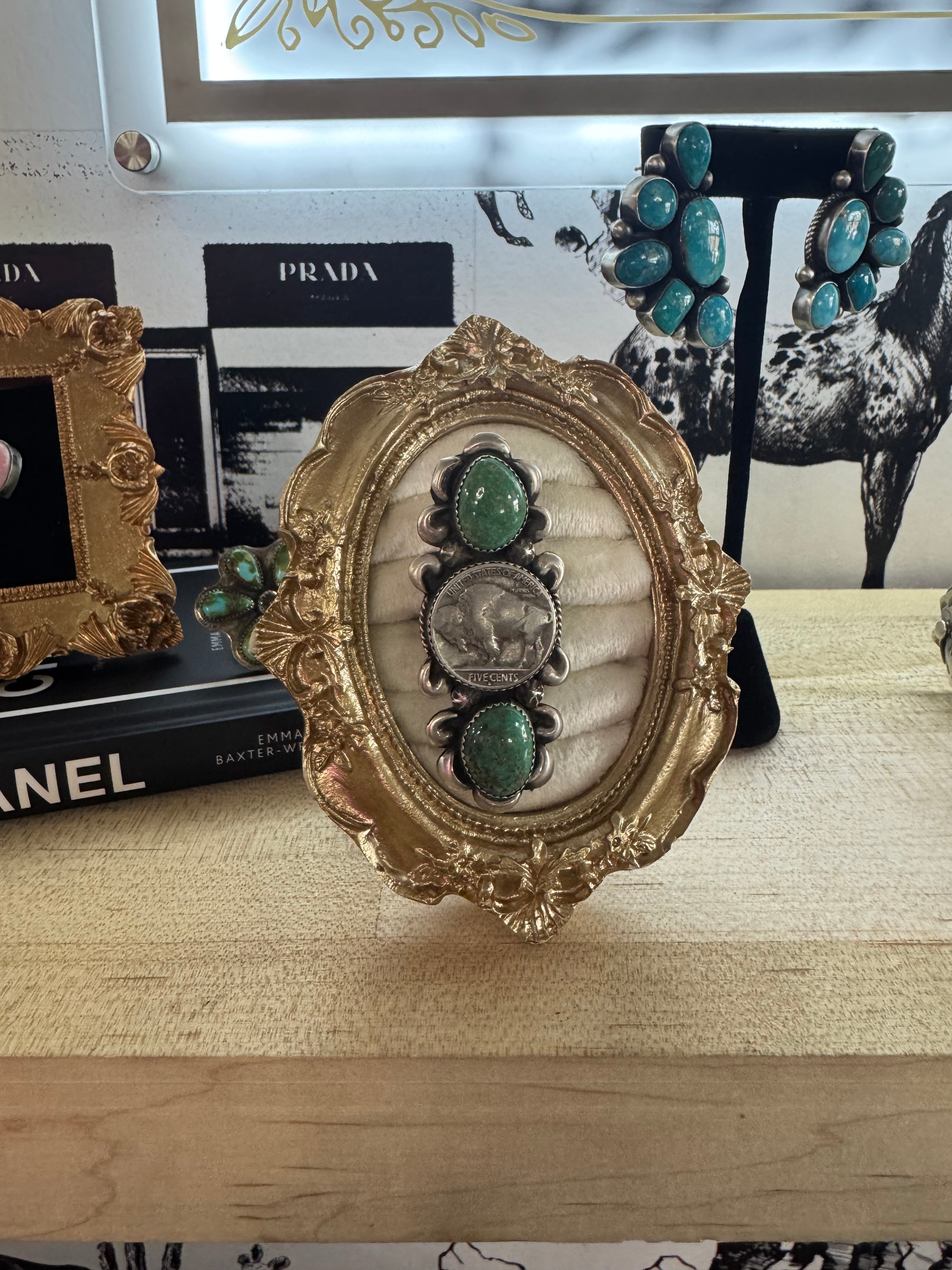 Buffalo nickel and 2 stone ring size 7