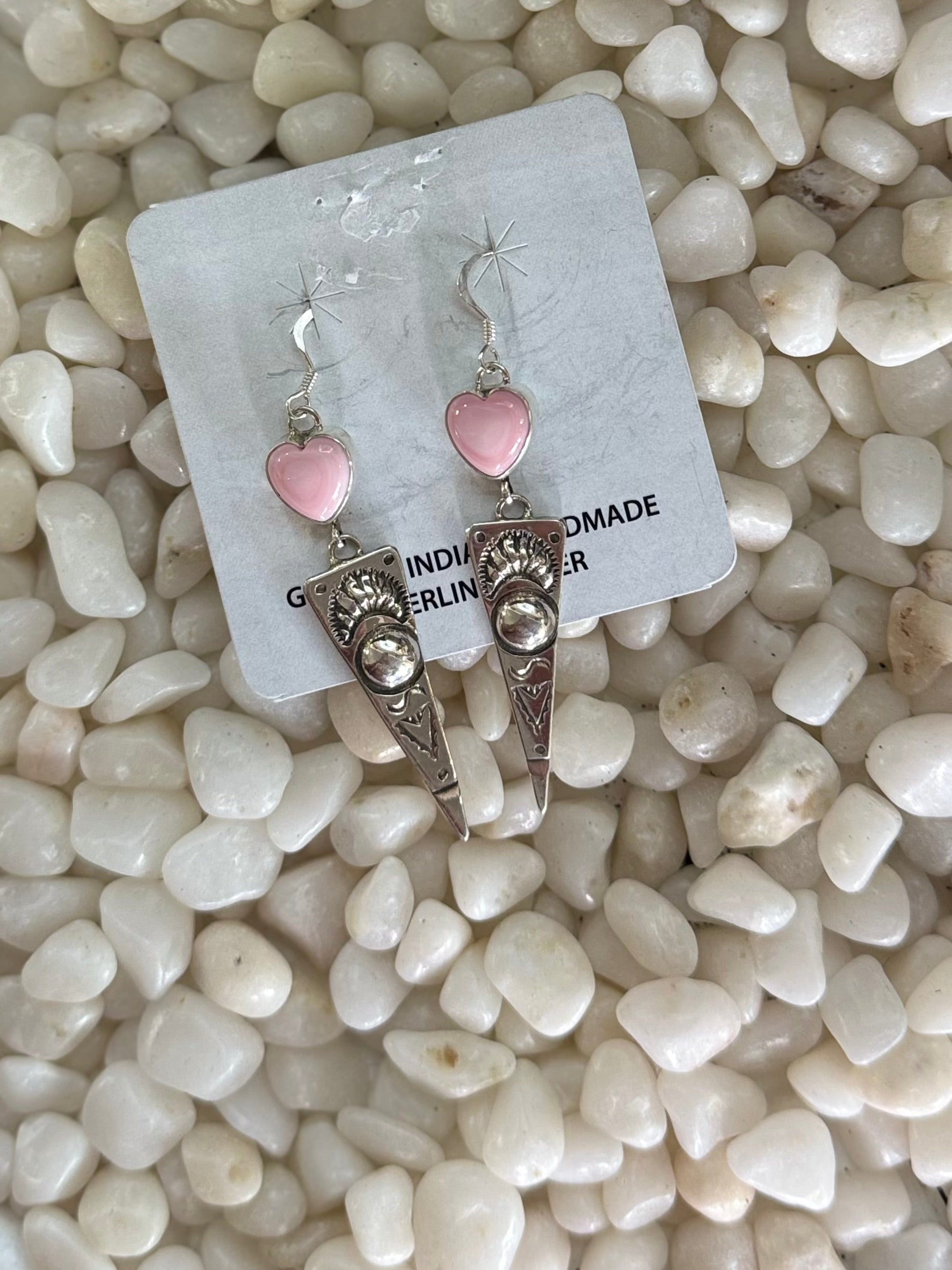 Pink heart and silver stamped dangle
