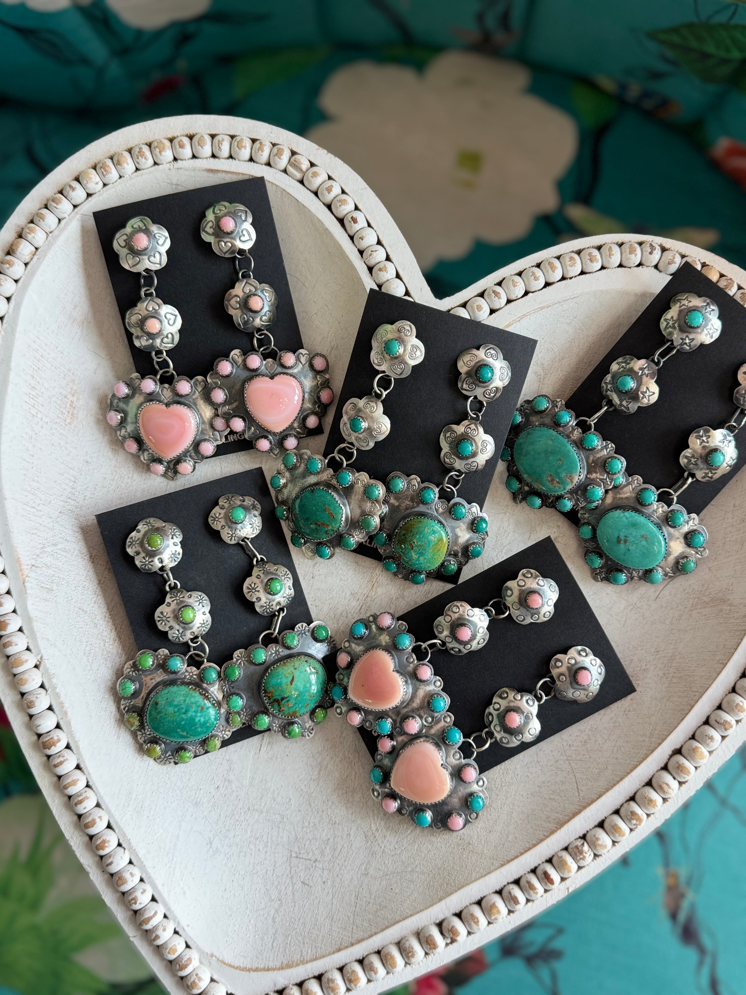 Gabby Yazzie triple heart earrings