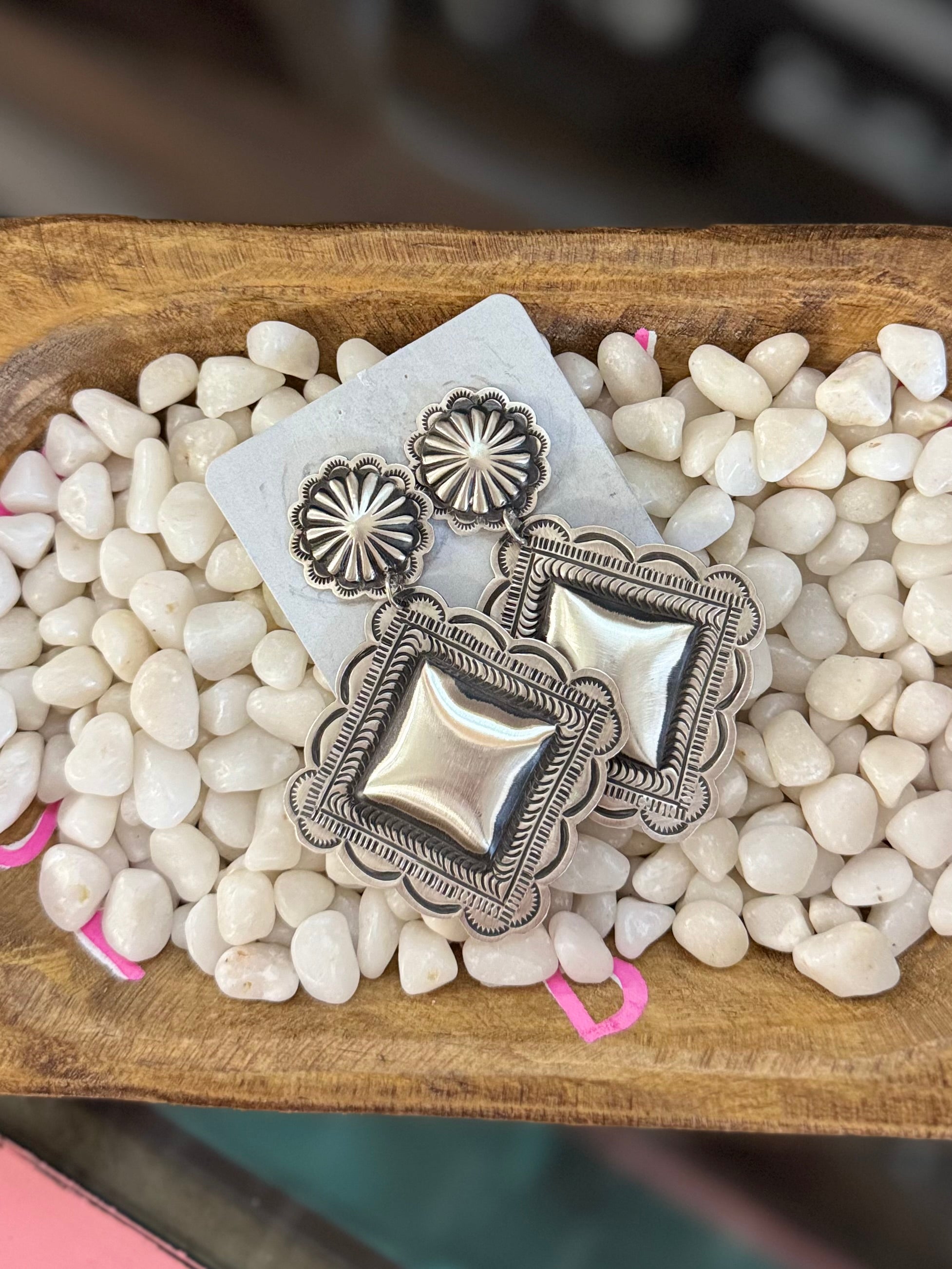 Leander Tahe sterling silver stamped earrings