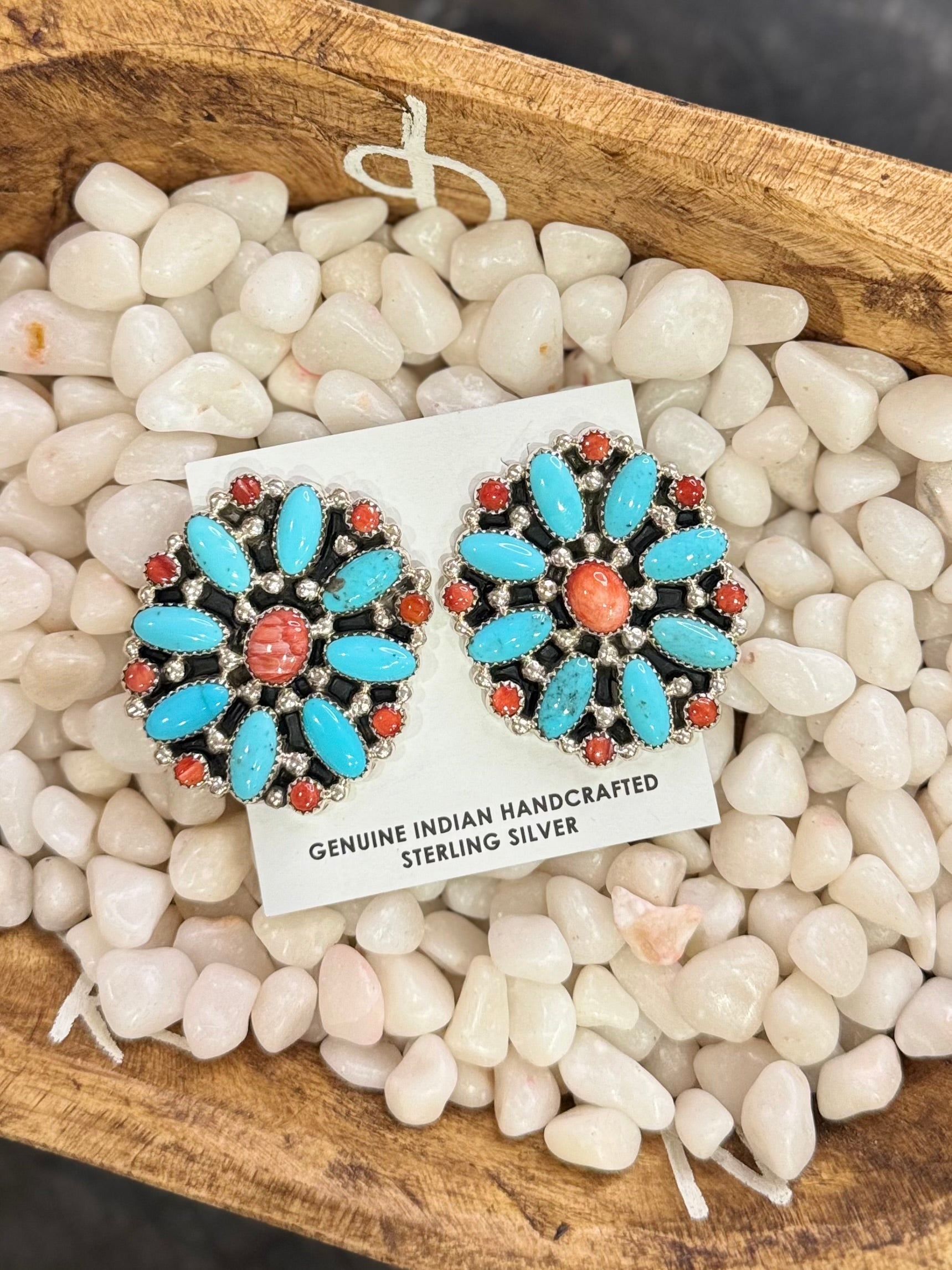 Orange spiny and Kingman cluster earrings