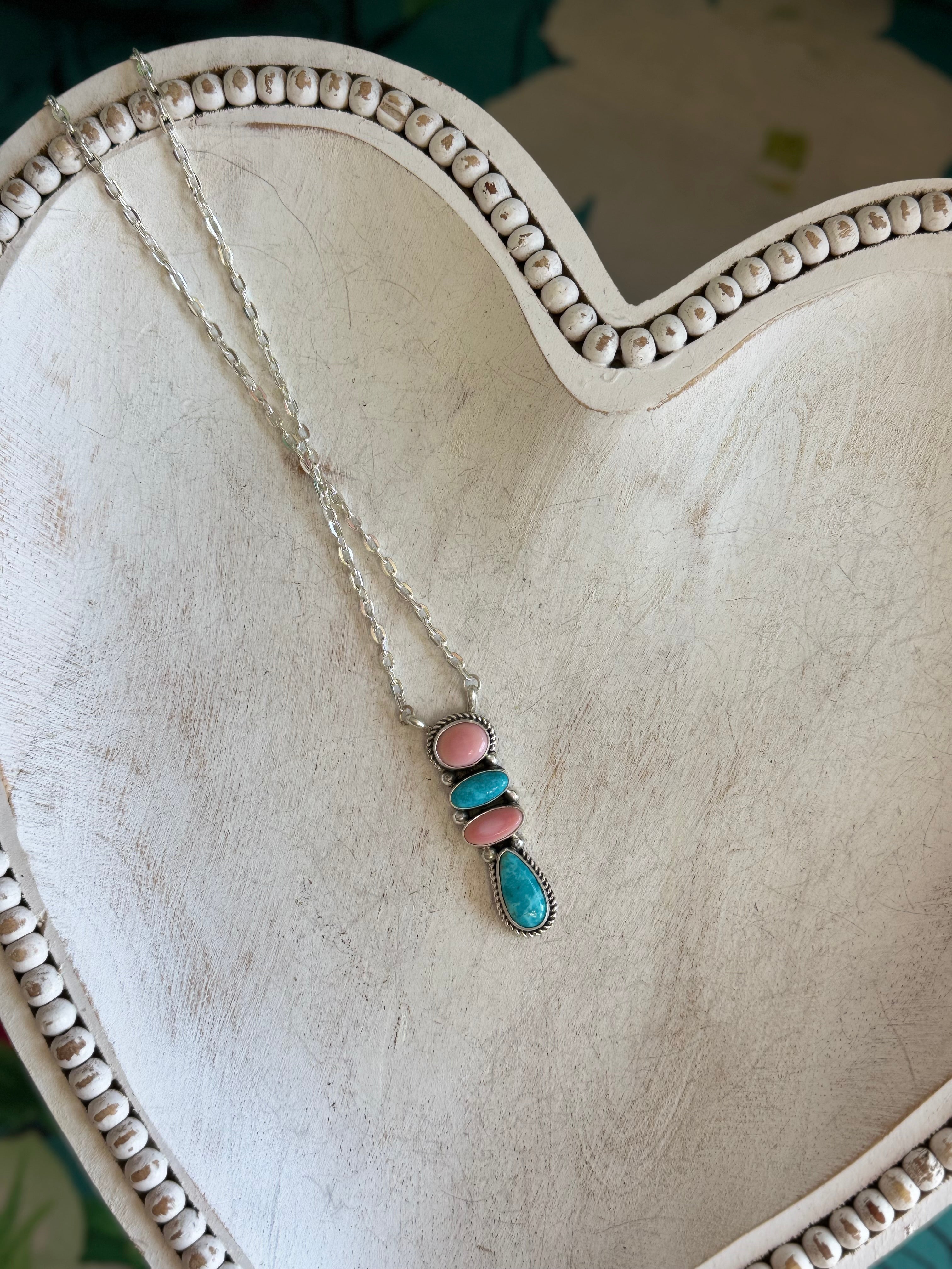 Pink conch and Kingman necklace