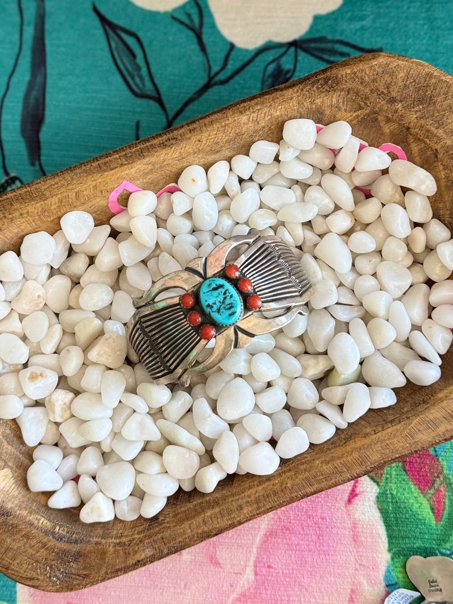 Vintage Navajo kingman and coral cuff
