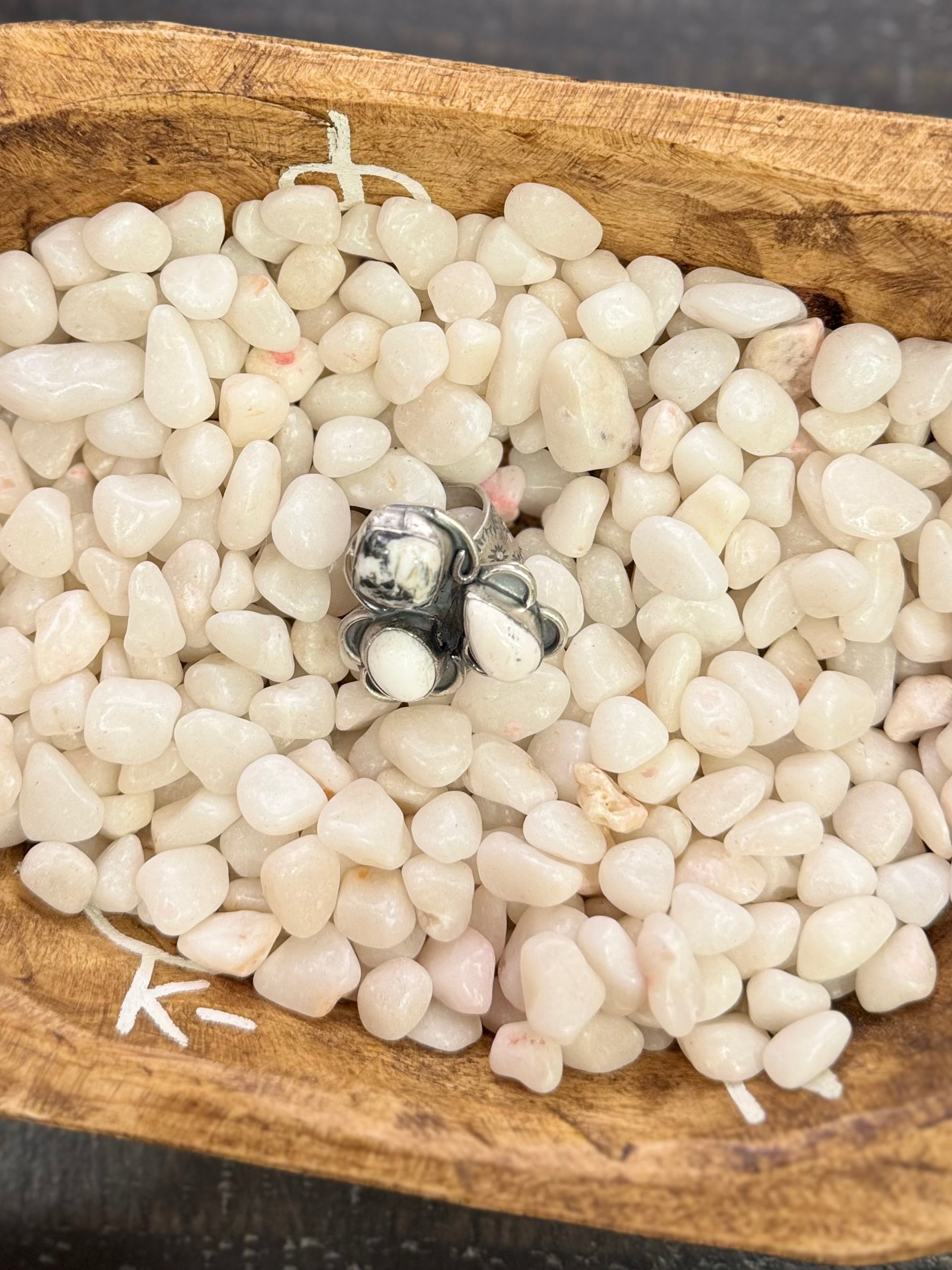 Three stone white buffalo ring