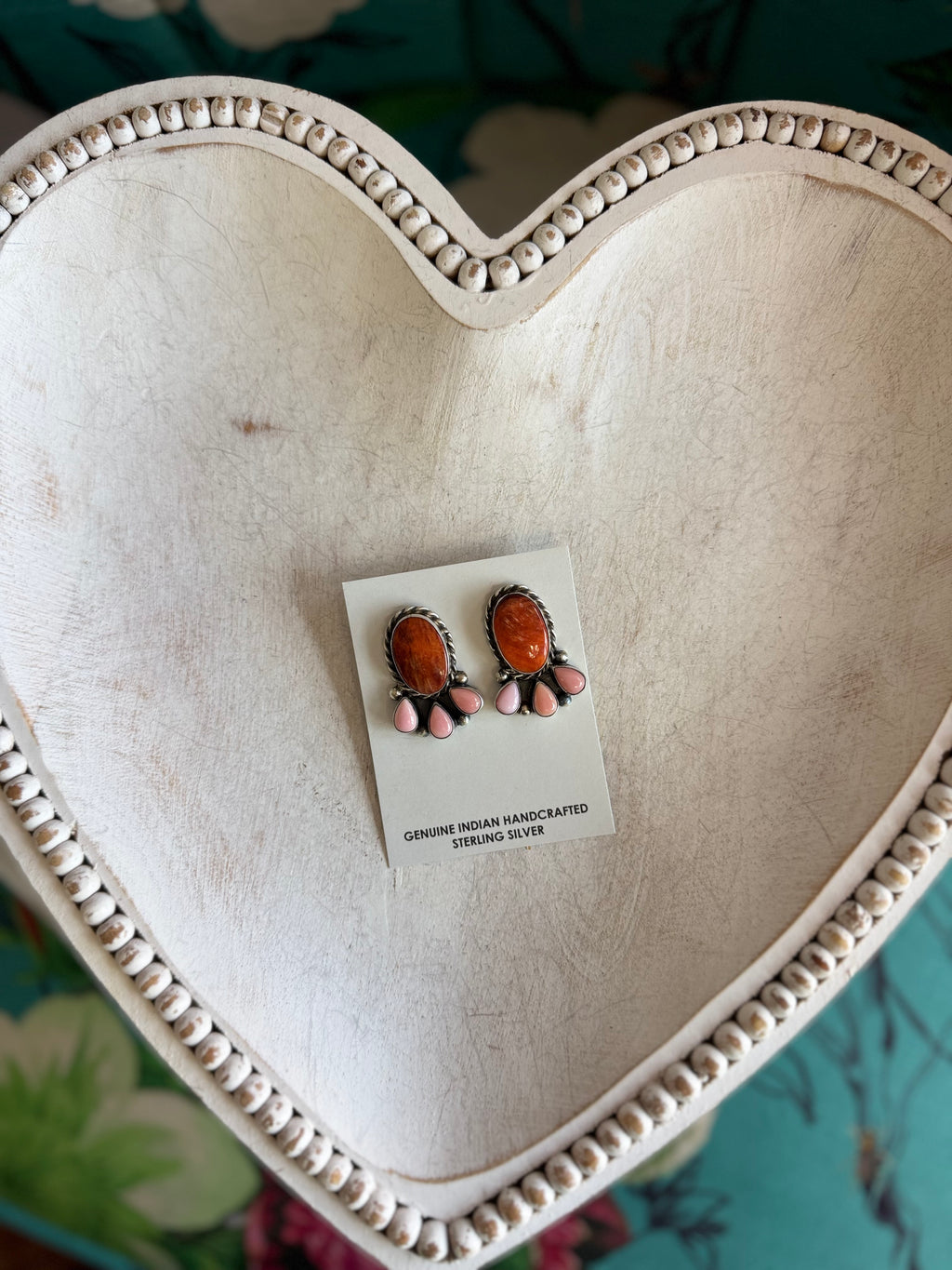 Orange spiny and pink conch earrings