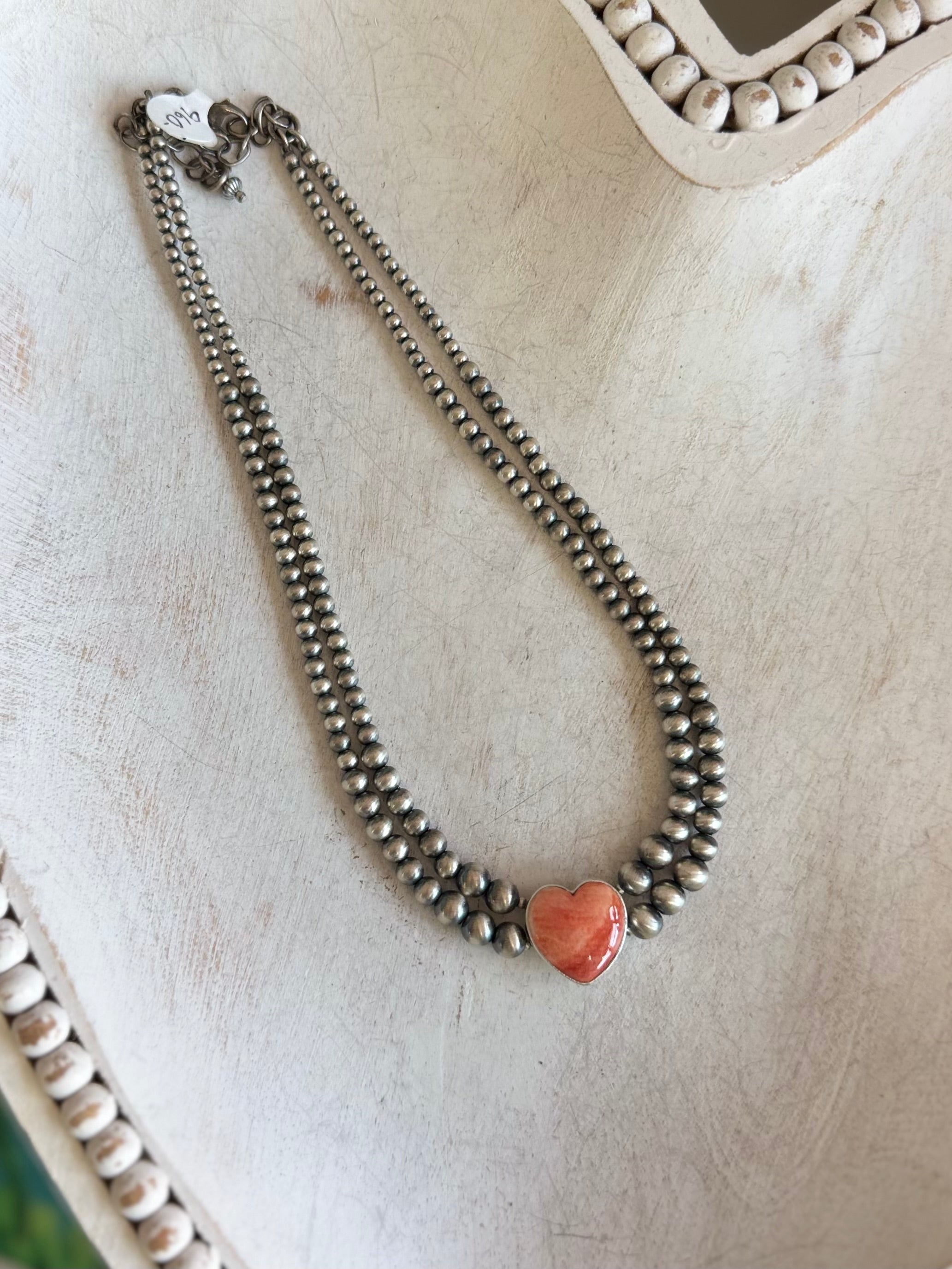 Orange spiny heart Pearls 18 inch