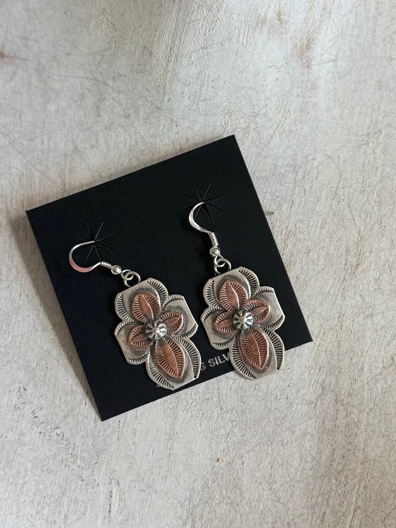 Sterling and copper cross earrings