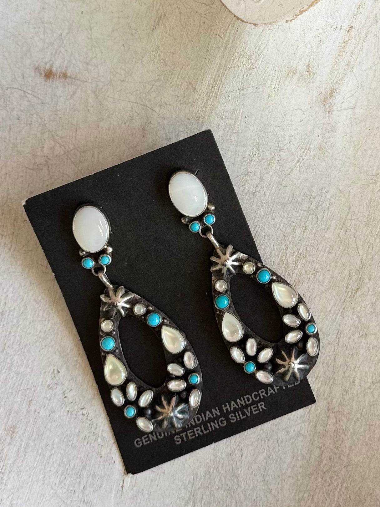 Mother of pearl and Kingman earrings