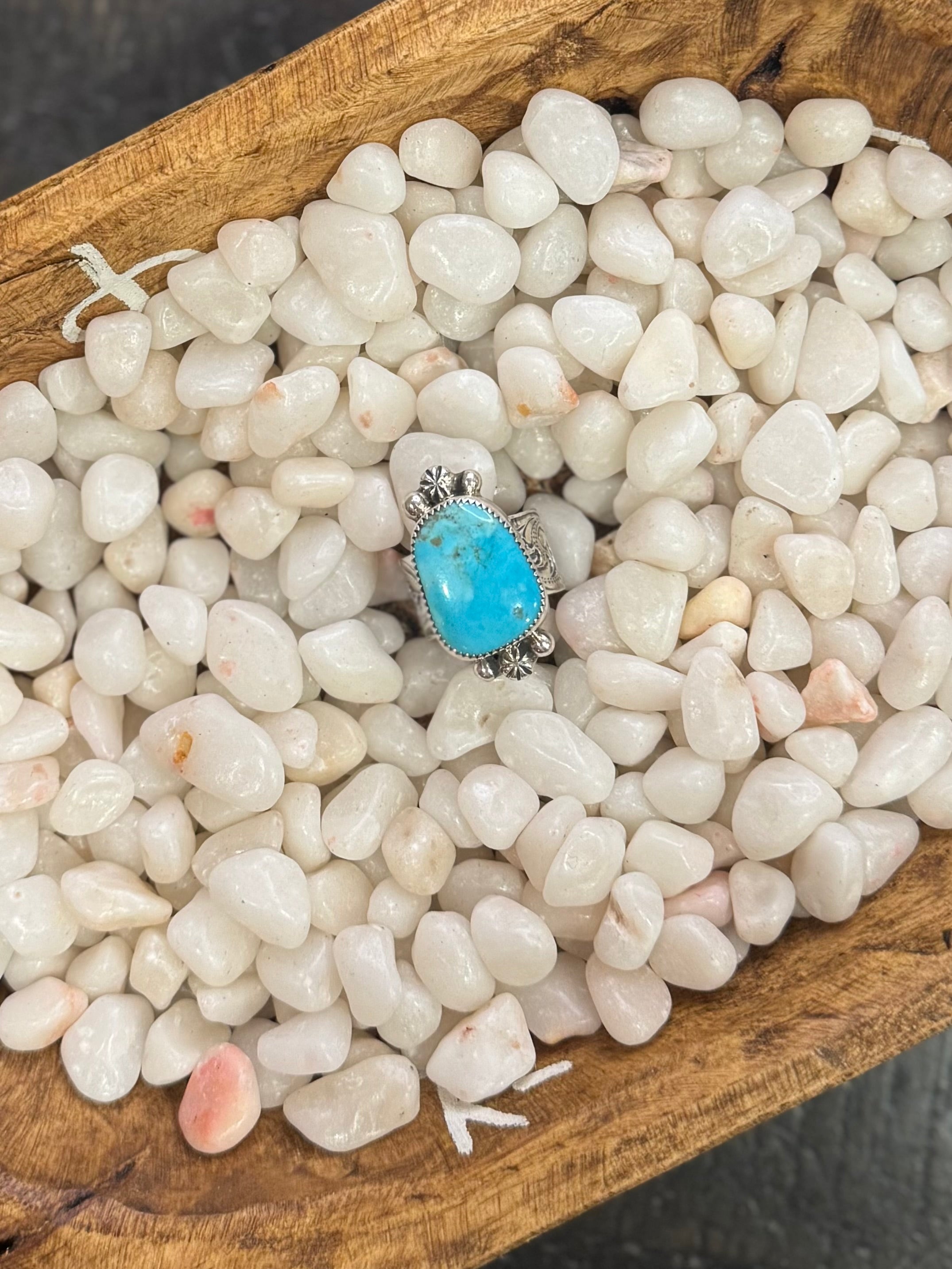 Tooled band turquoise ring