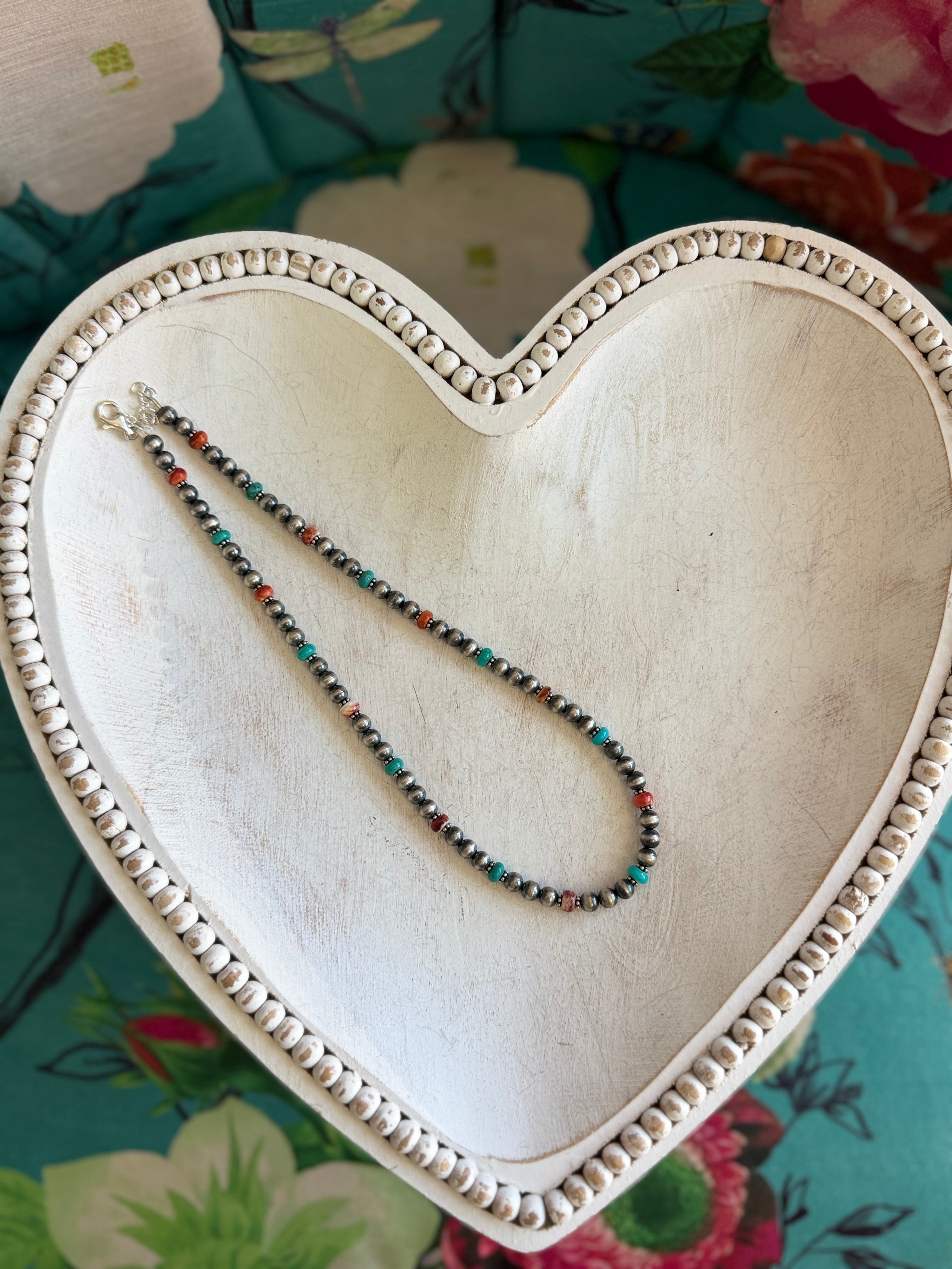 Multi stone and sterling bead necklace