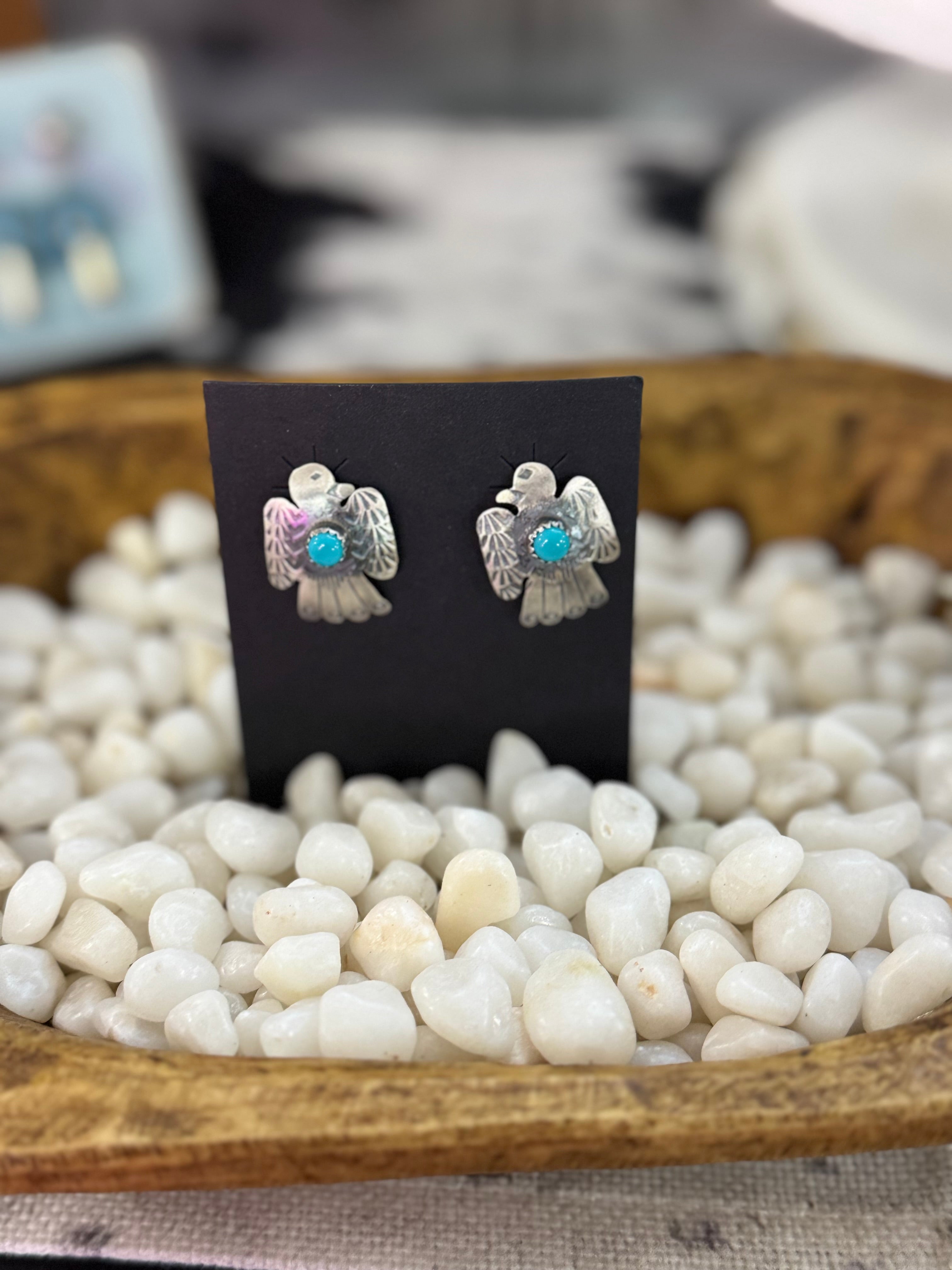 Stamped thunderbird earrings