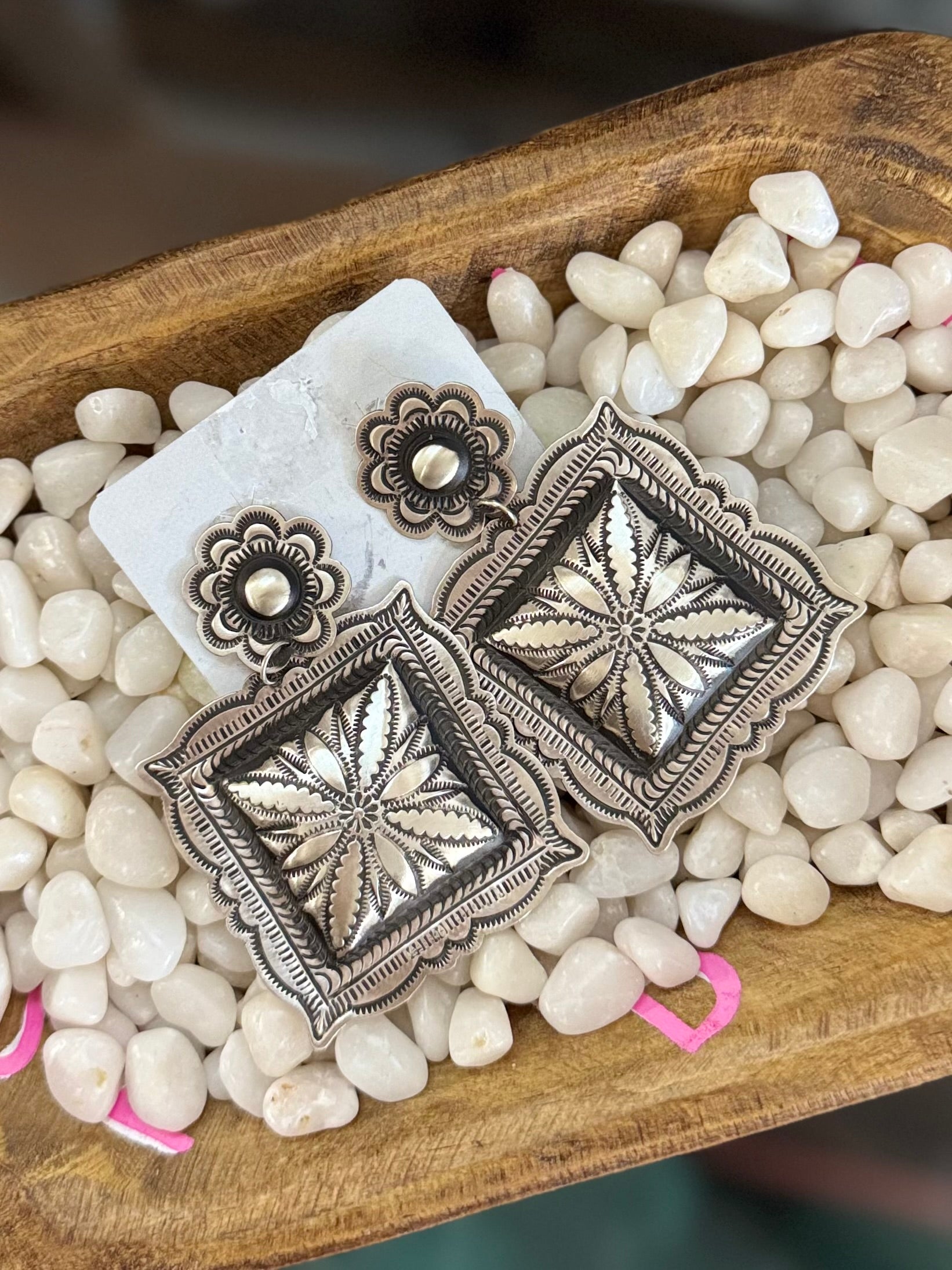 Leander Tahe sterling silver stamped earrings