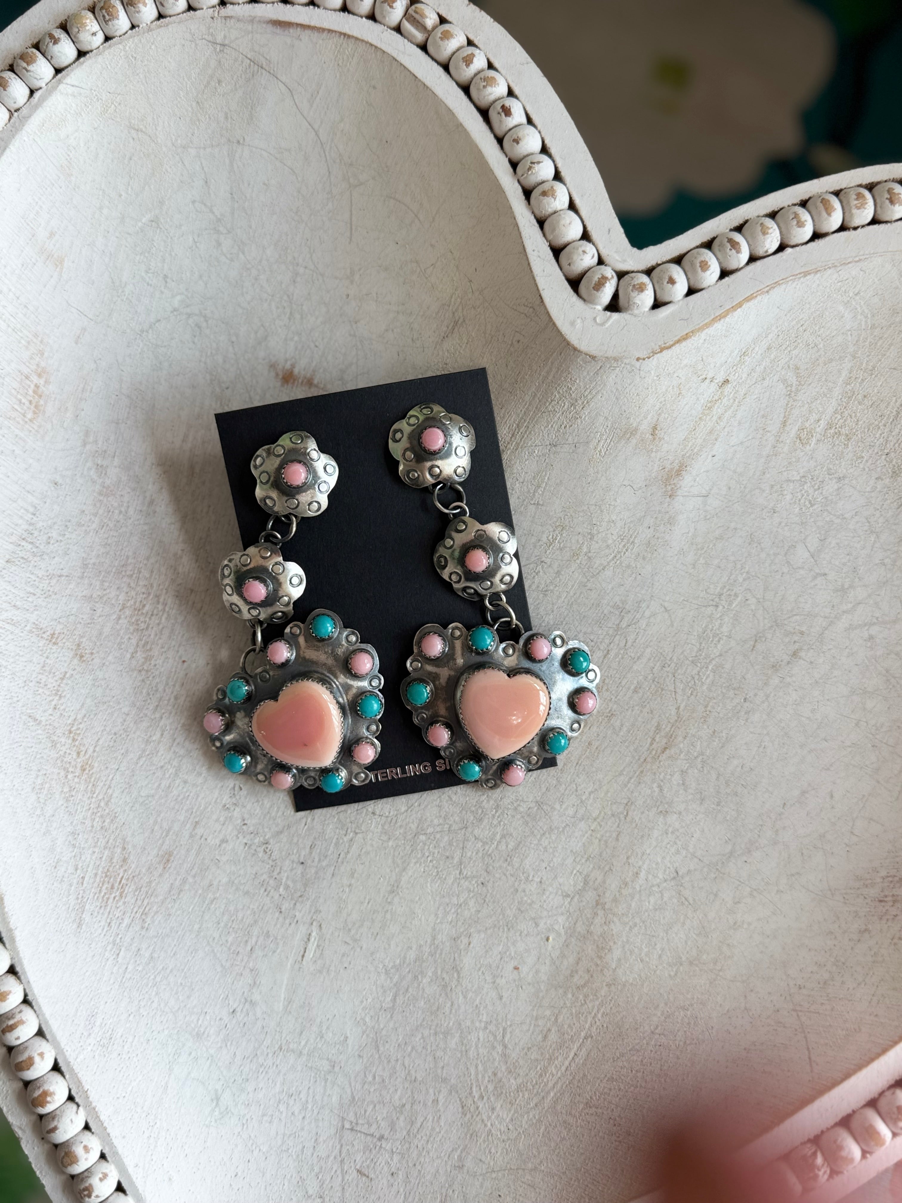 Gabby Yazzie triple heart earrings