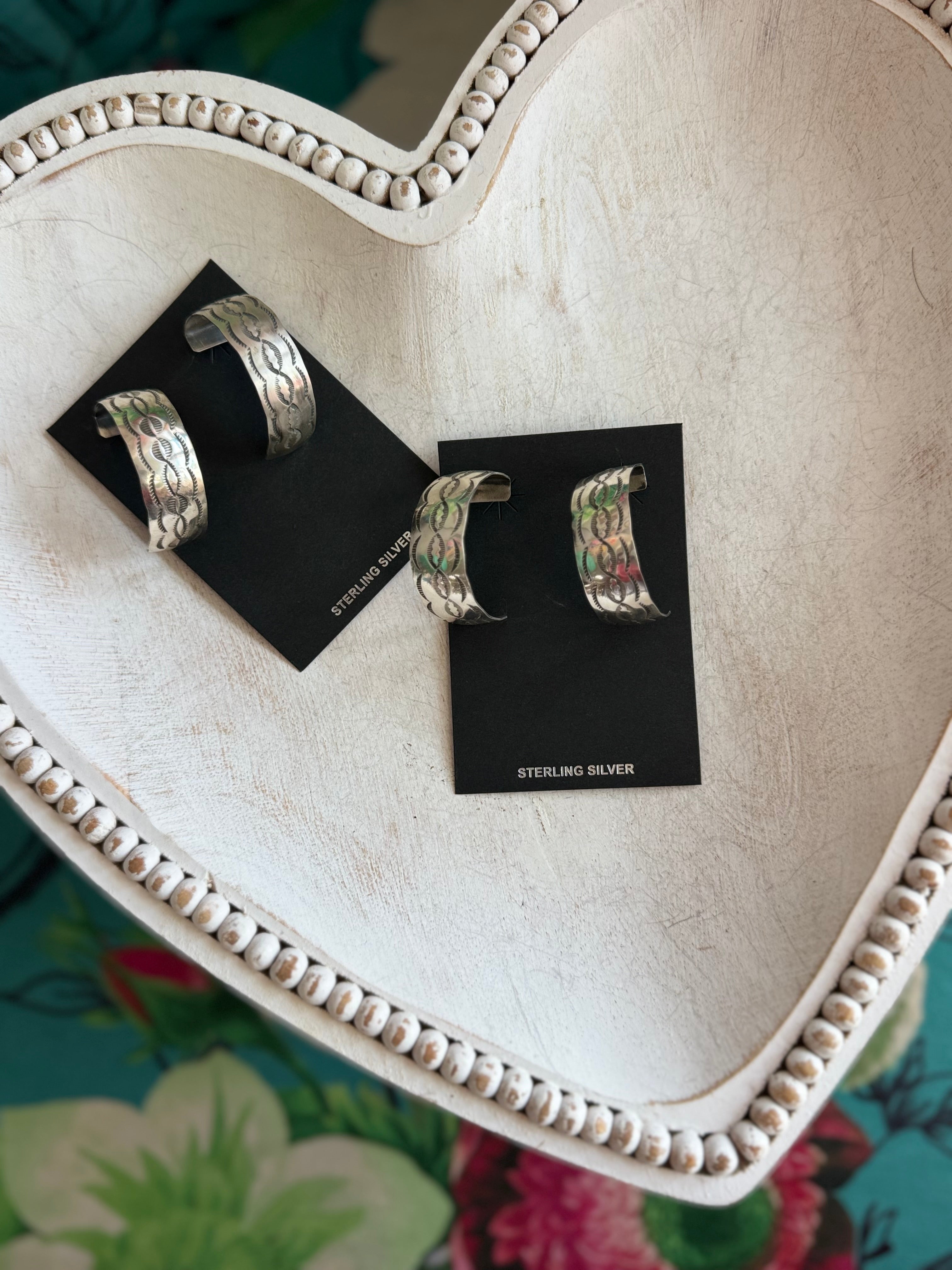 Sterling silver stamped half hoops