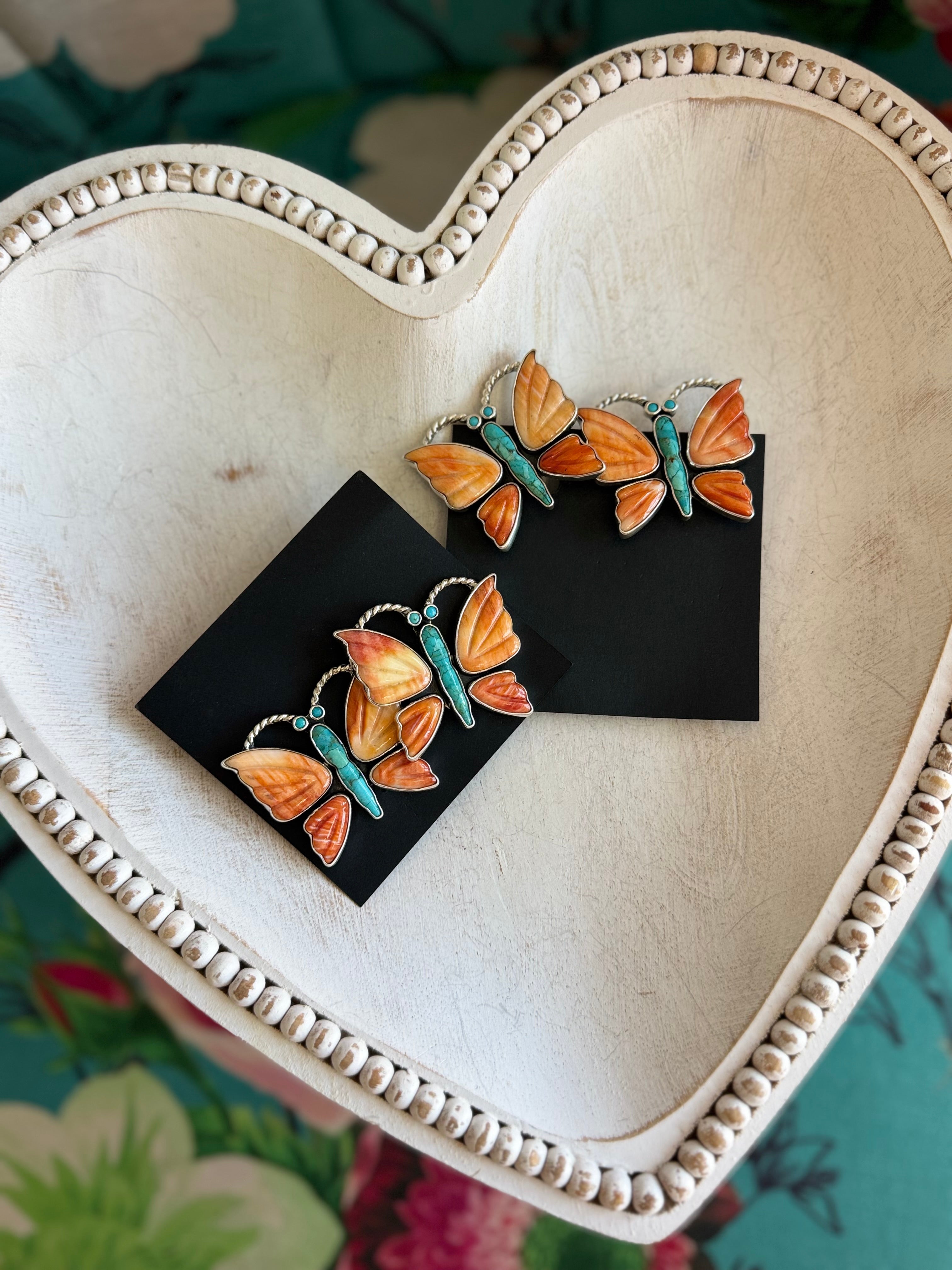 Orange spiny and kingman butterfly earrings by Federico