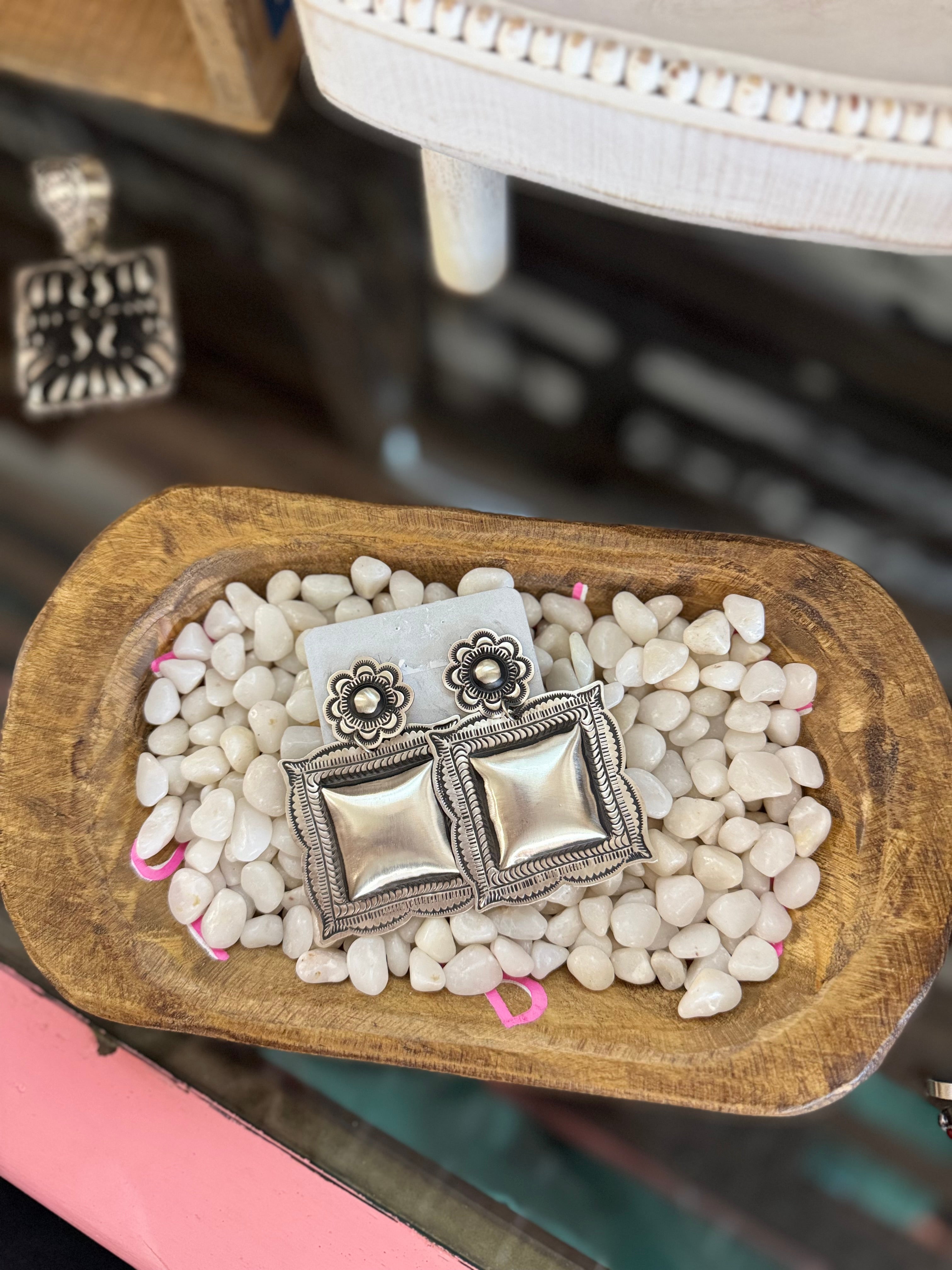 Leander Tahe sterling silver stamped earrings
