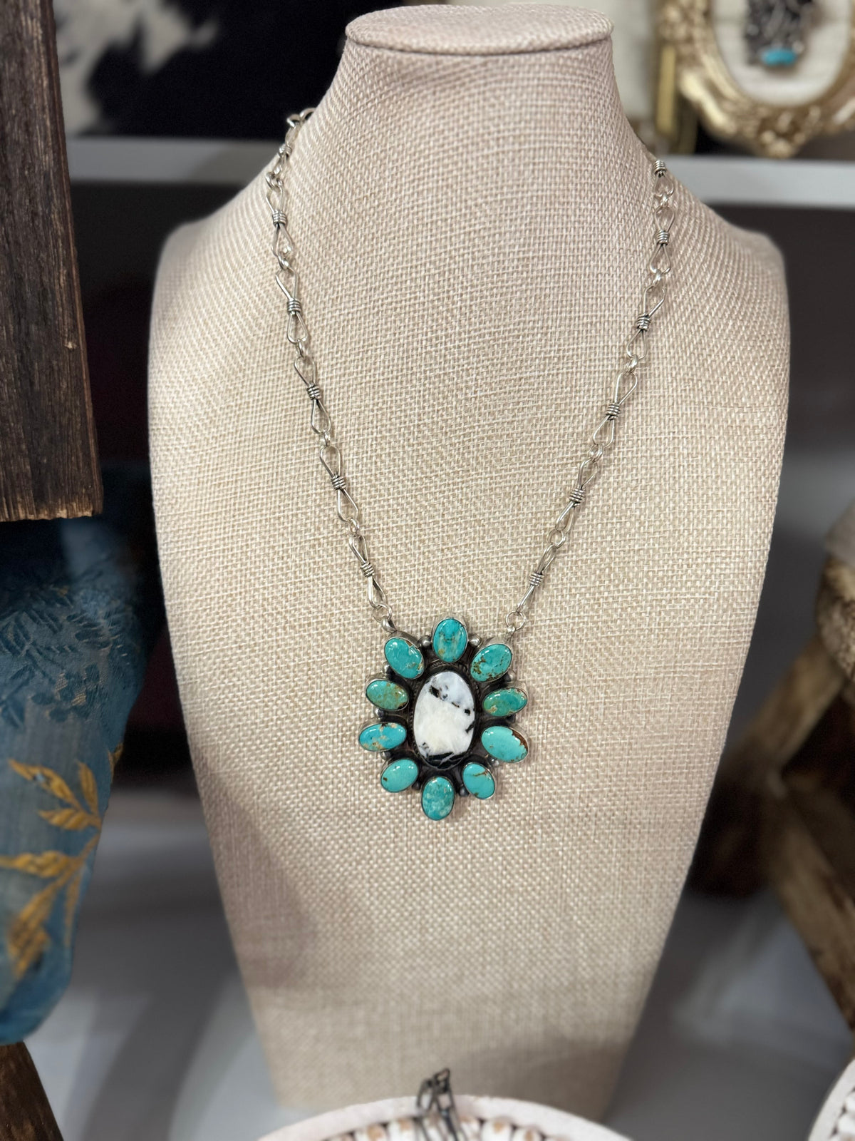 White Buffalo Kingman cluster necklace