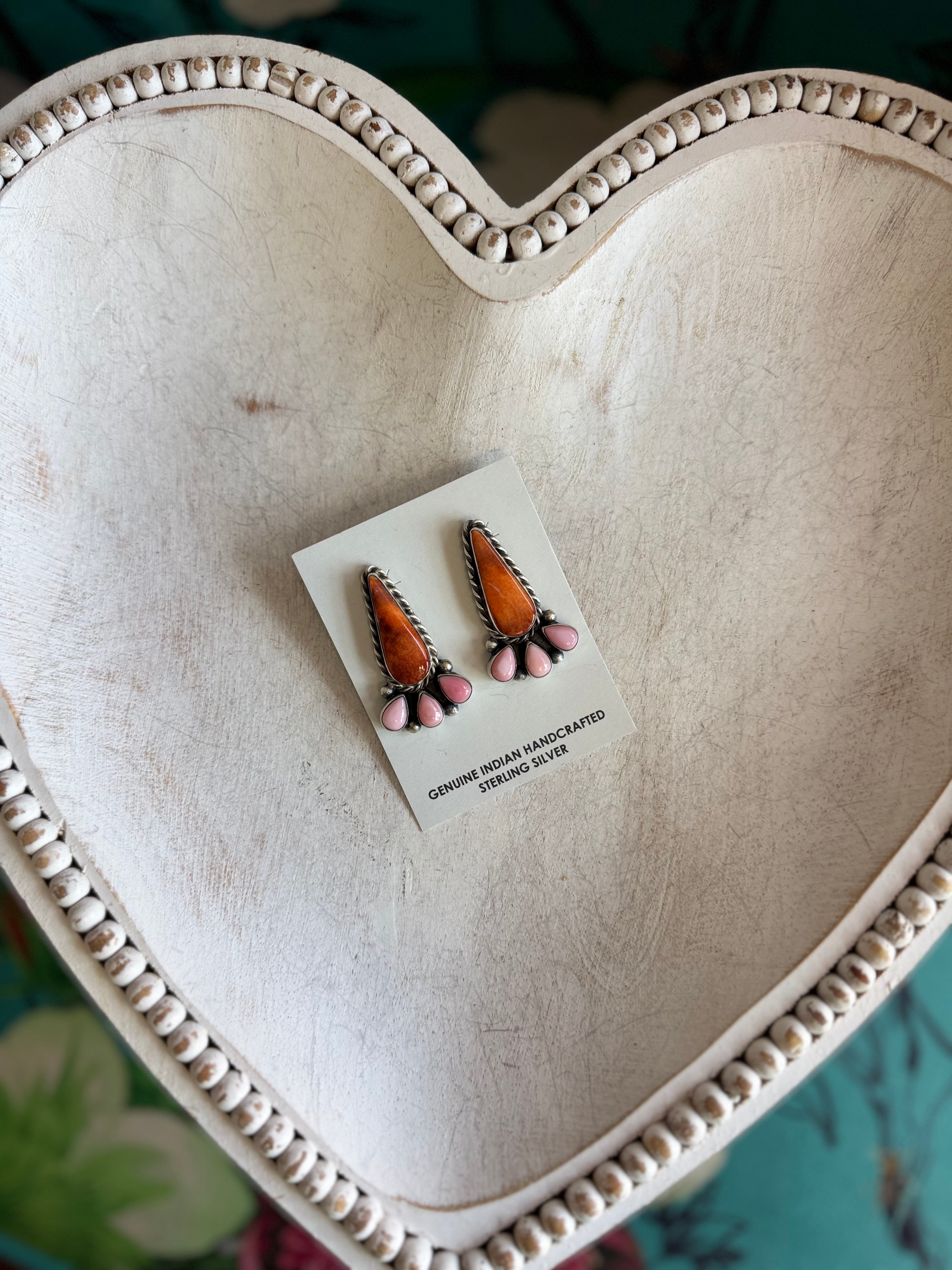 Orange spiny and pink conch earrings