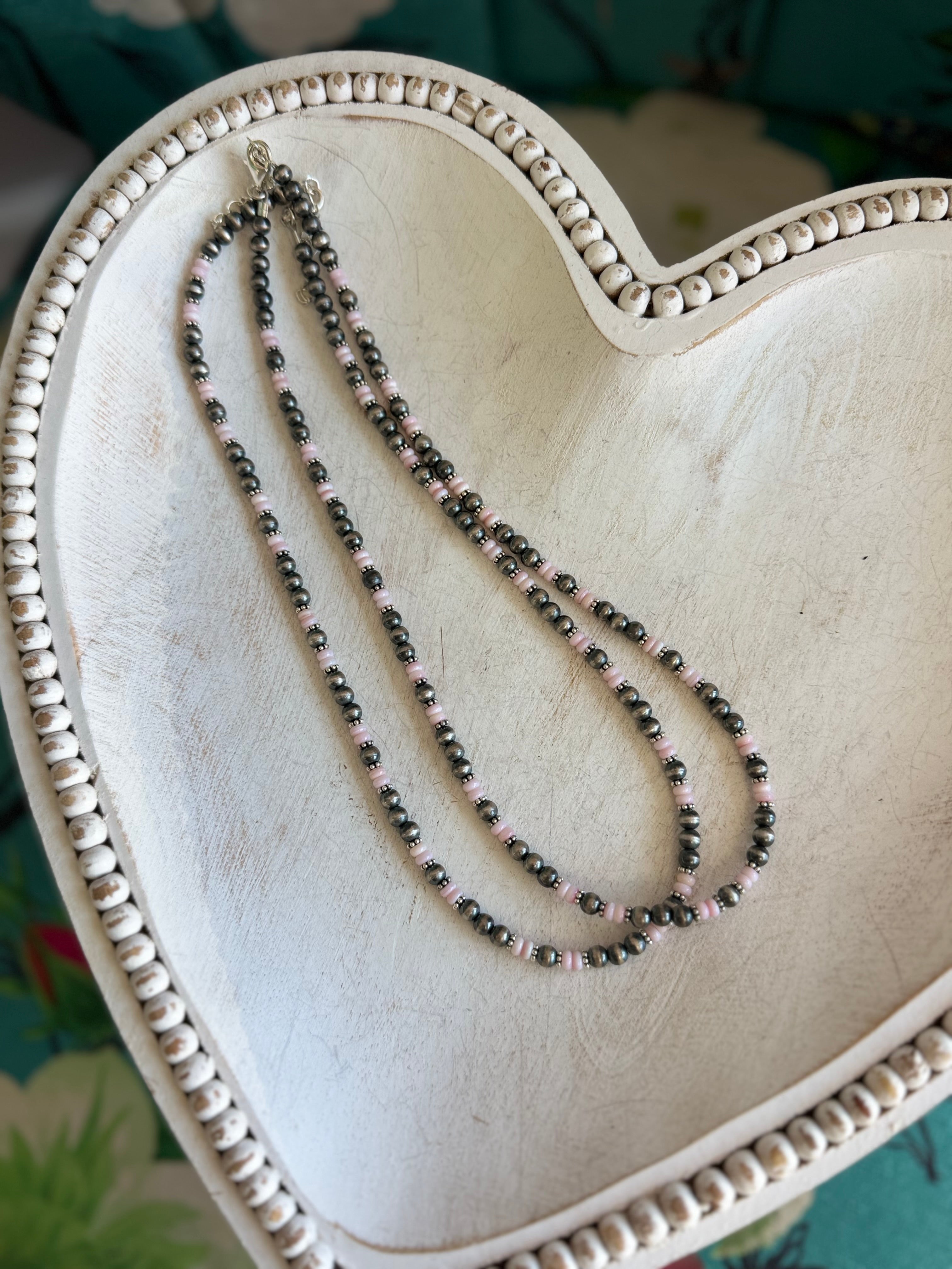Pink conch and sterling bead necklace