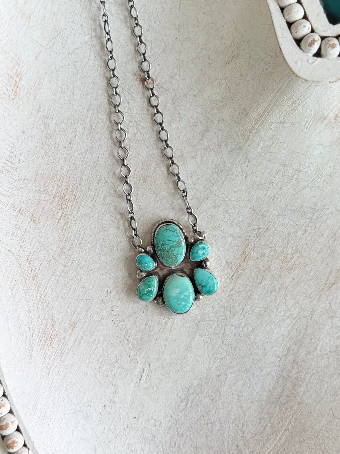 Mixed turquoise cluster necklace