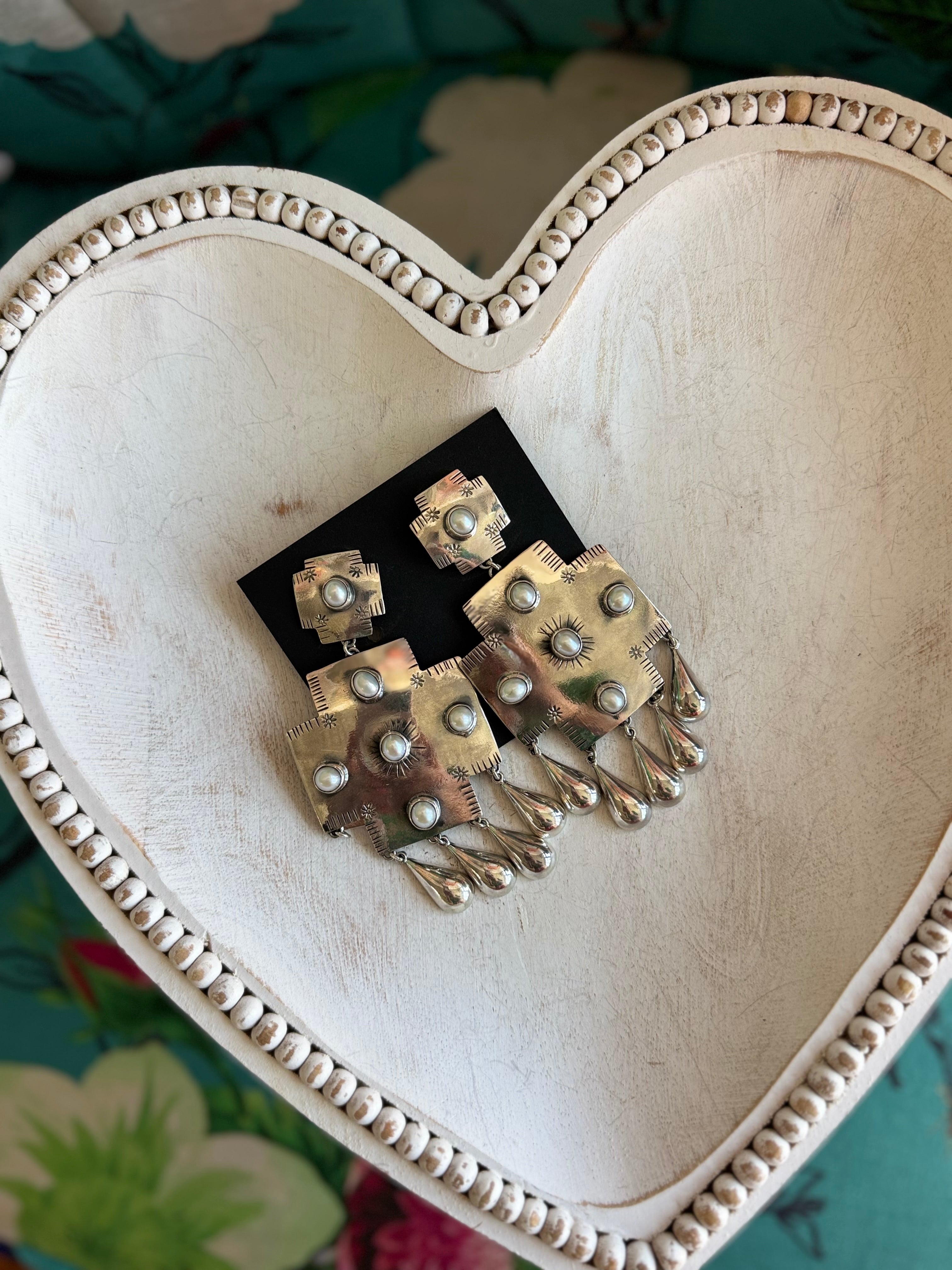 Sterling and pearl cross earrings by Federico