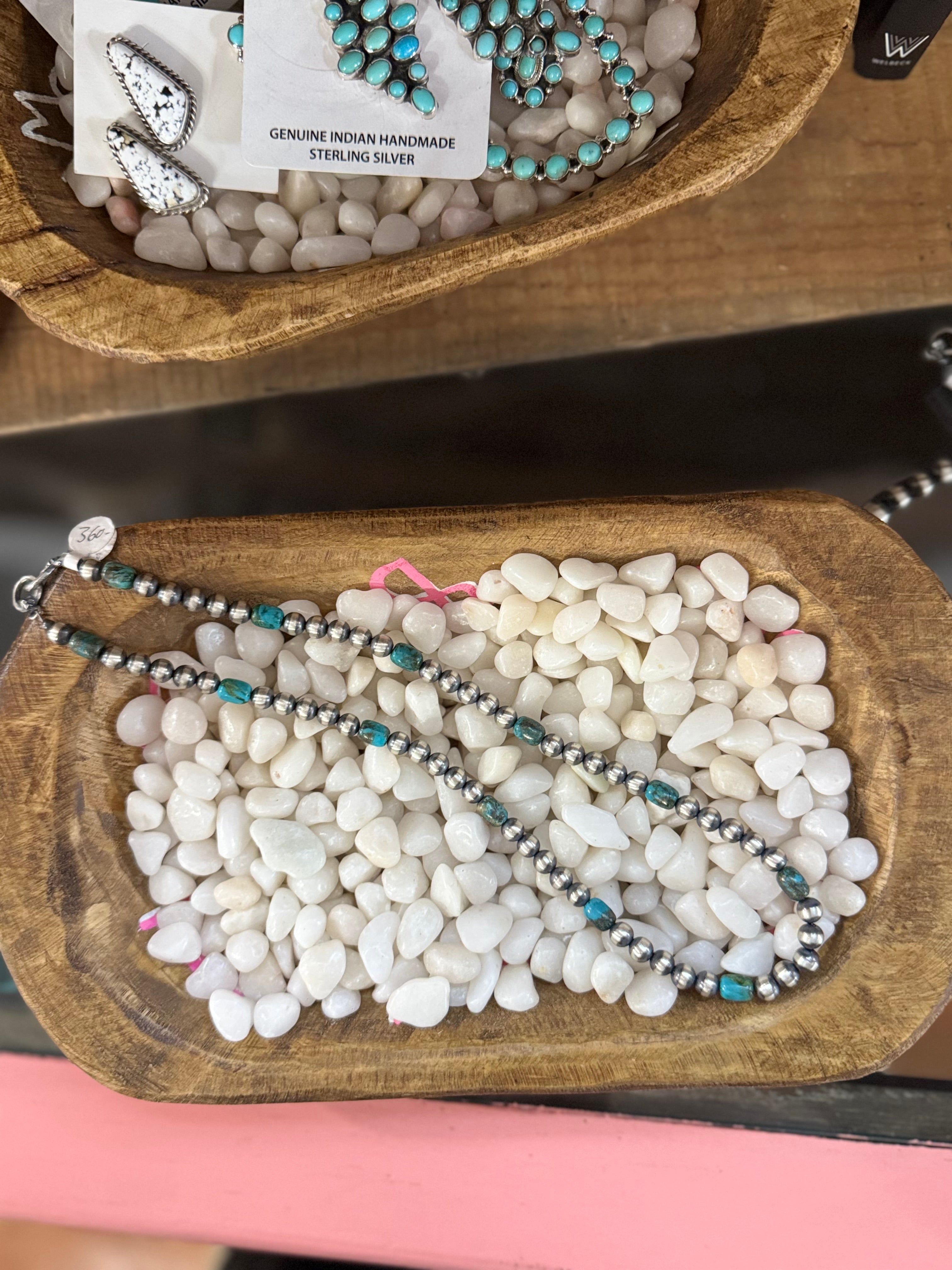 Turquoise and sterling pearls 18 inch