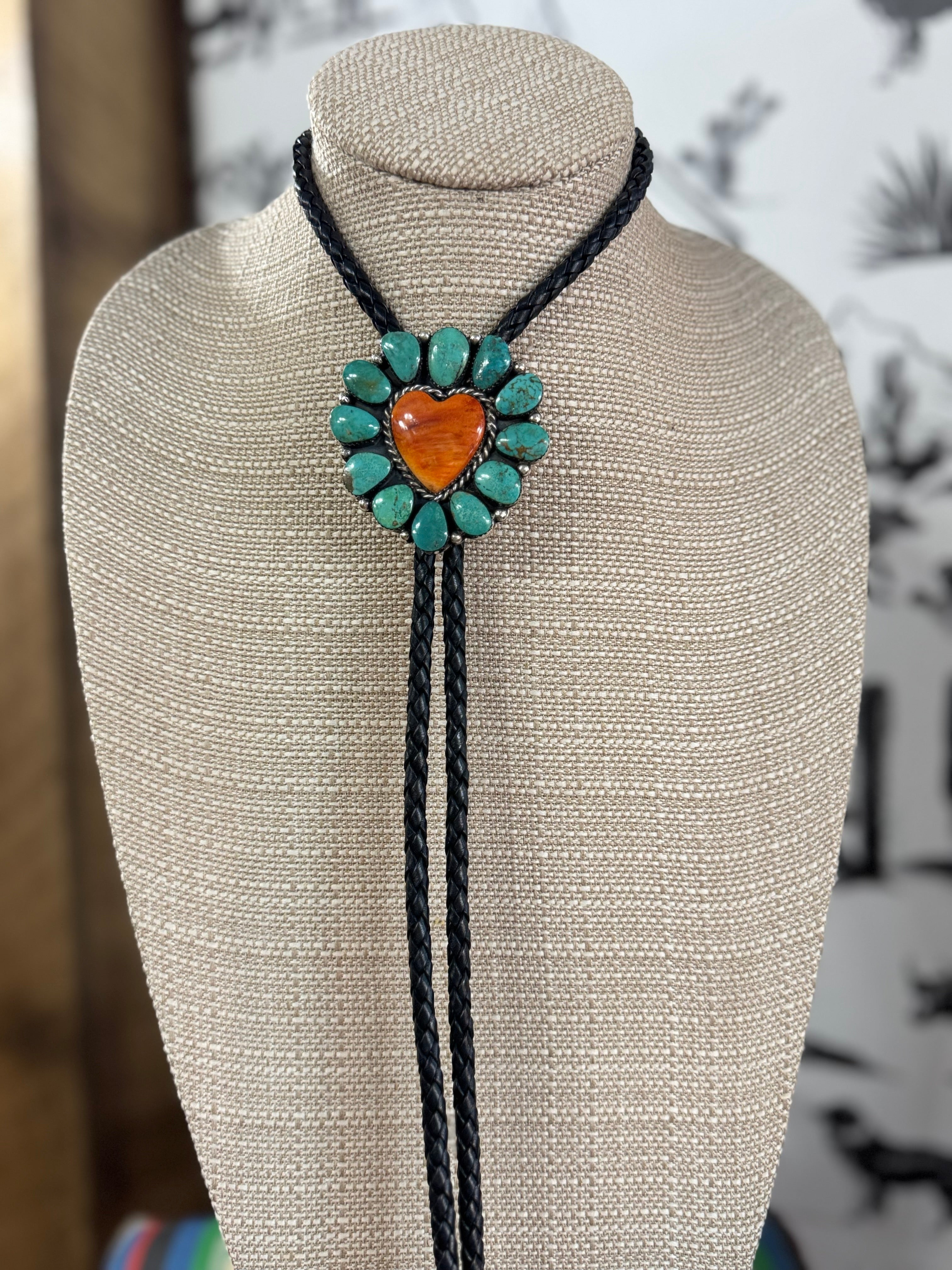 Ljc Silver Kingman and Orange spiny heart bolo