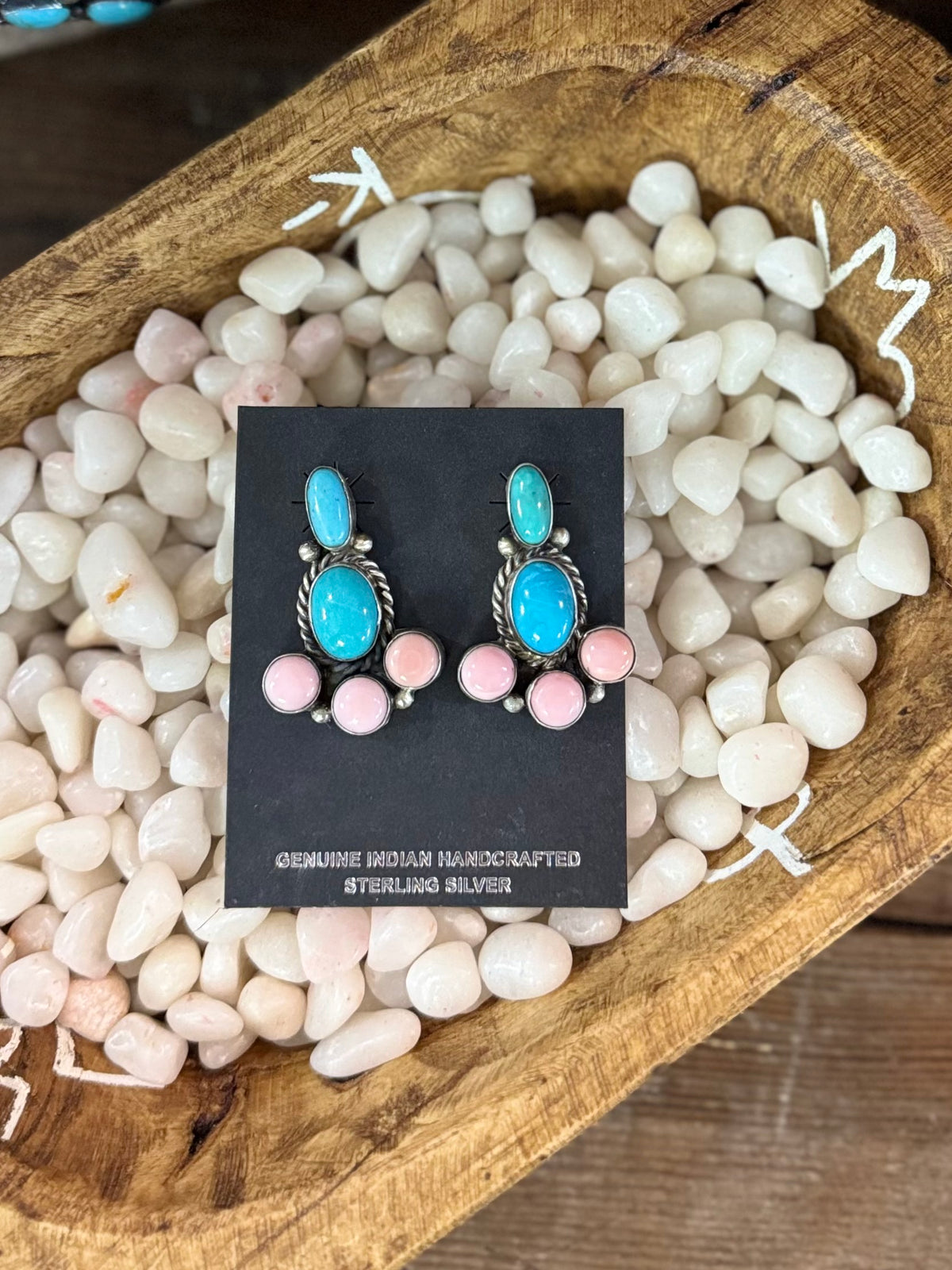 Pink and Kingman drop earrings