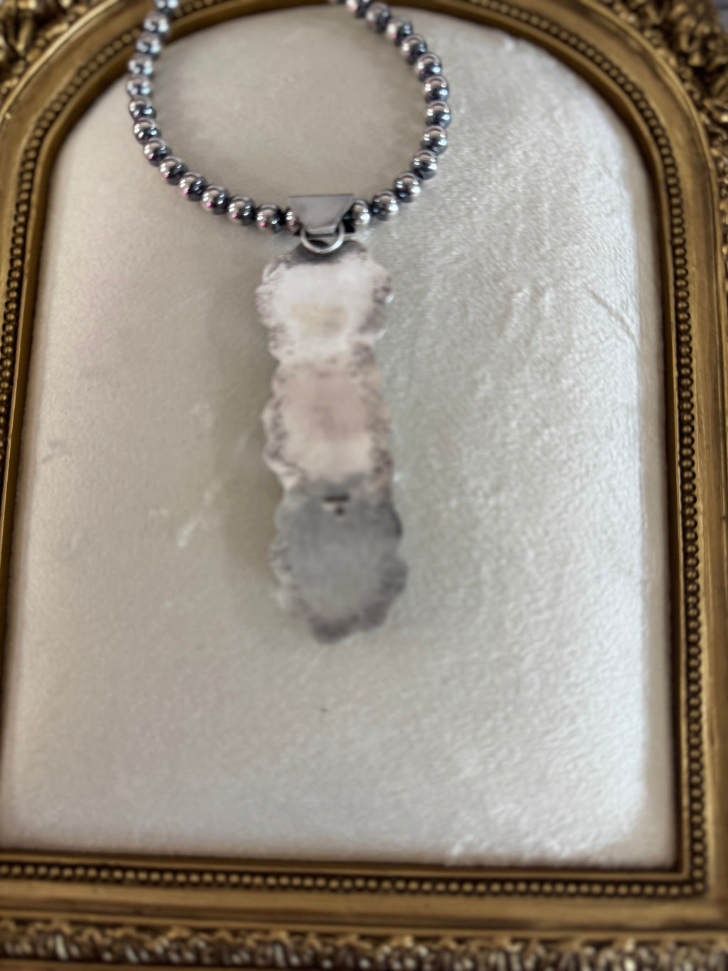 Native Navajo Handmade Sterling Silver Blue Bird Turquoise Stamped Drop Pendant