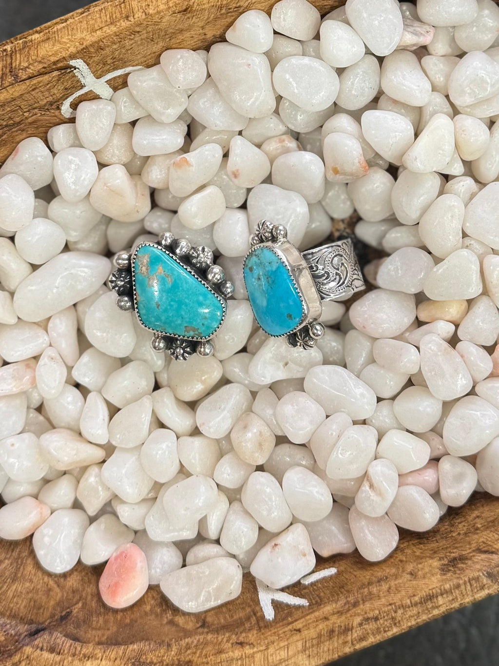 Tooled band turquoise ring