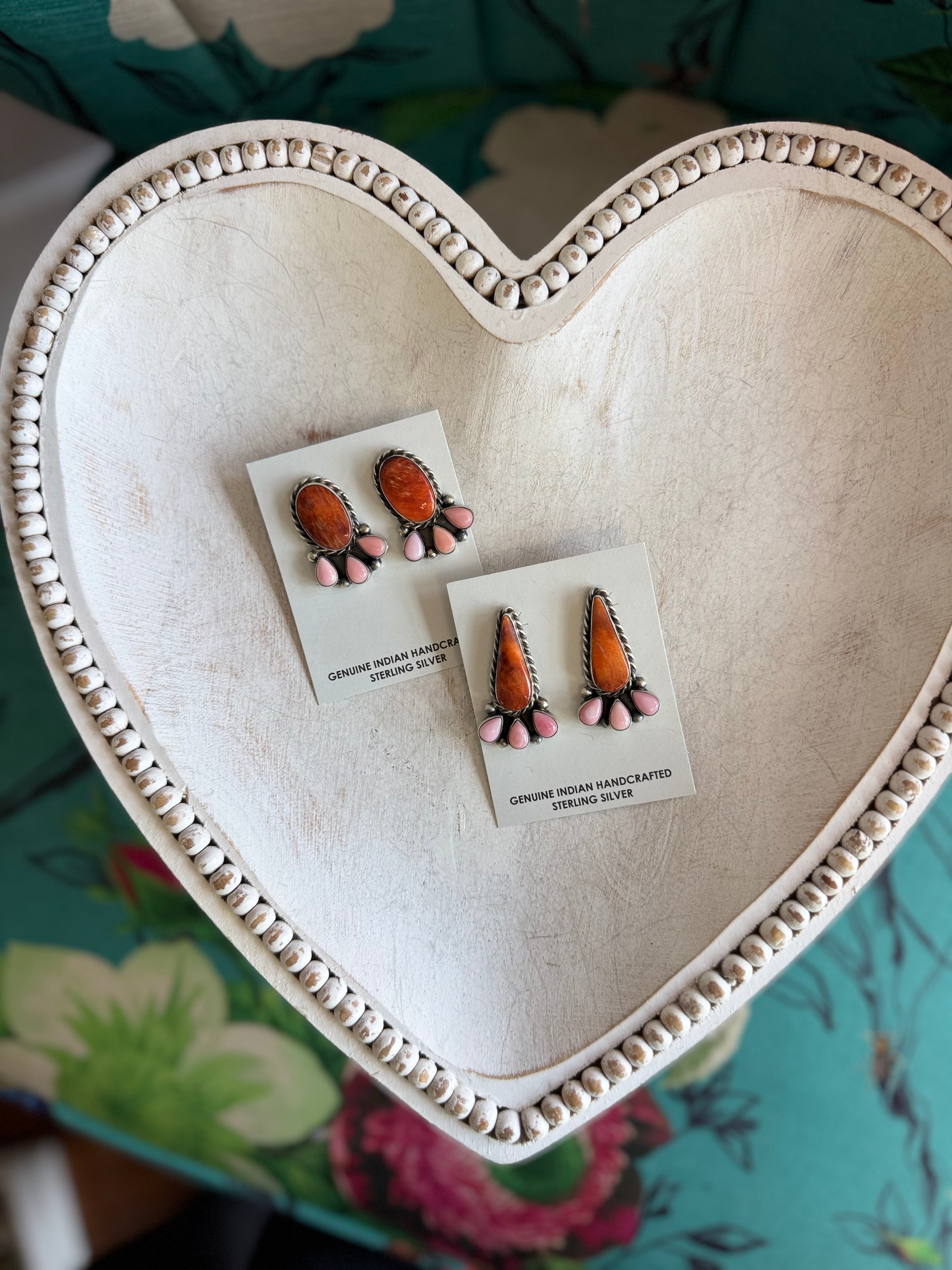 Orange spiny and pink conch earrings