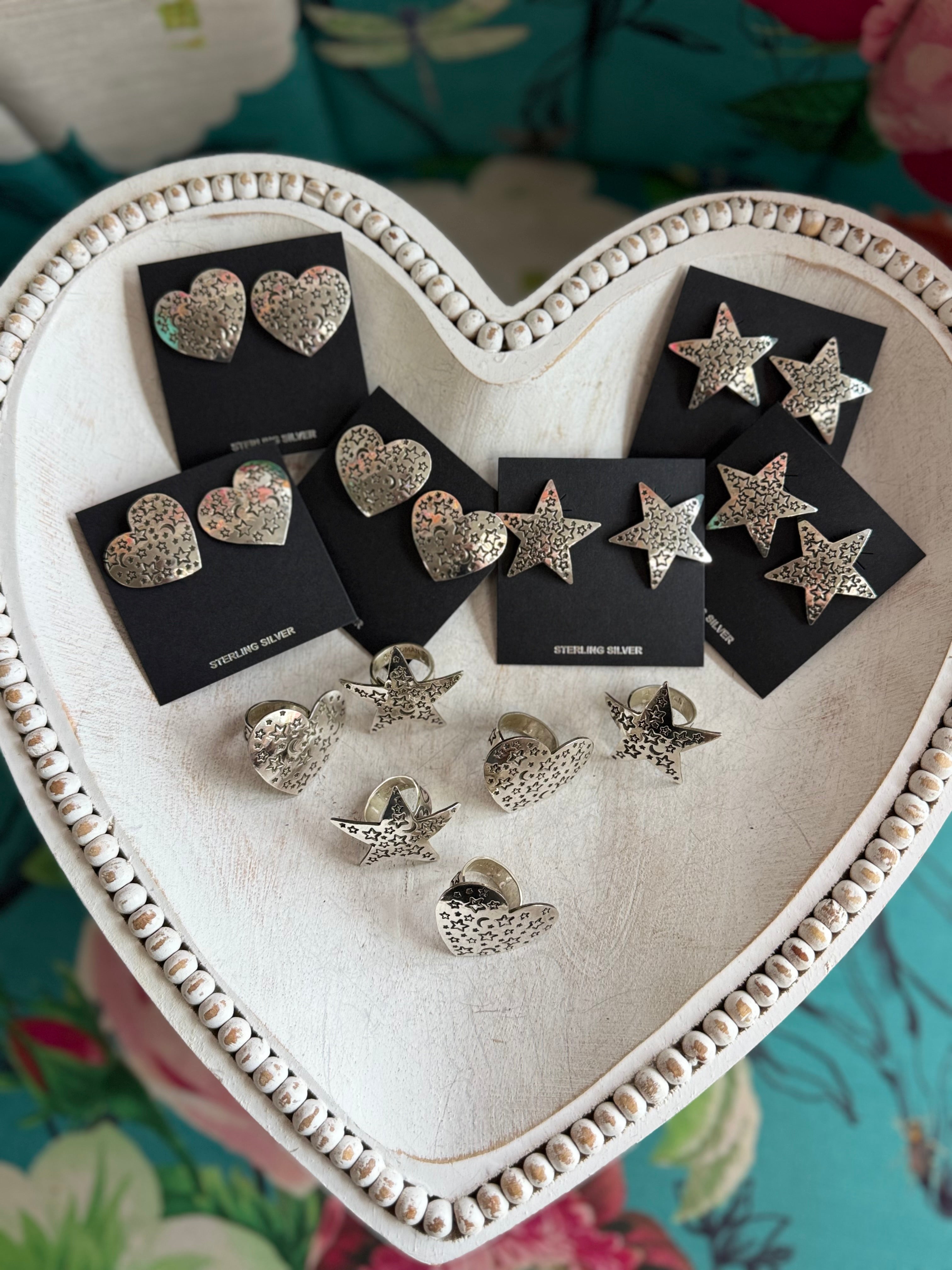 Star and heart rings and earrings