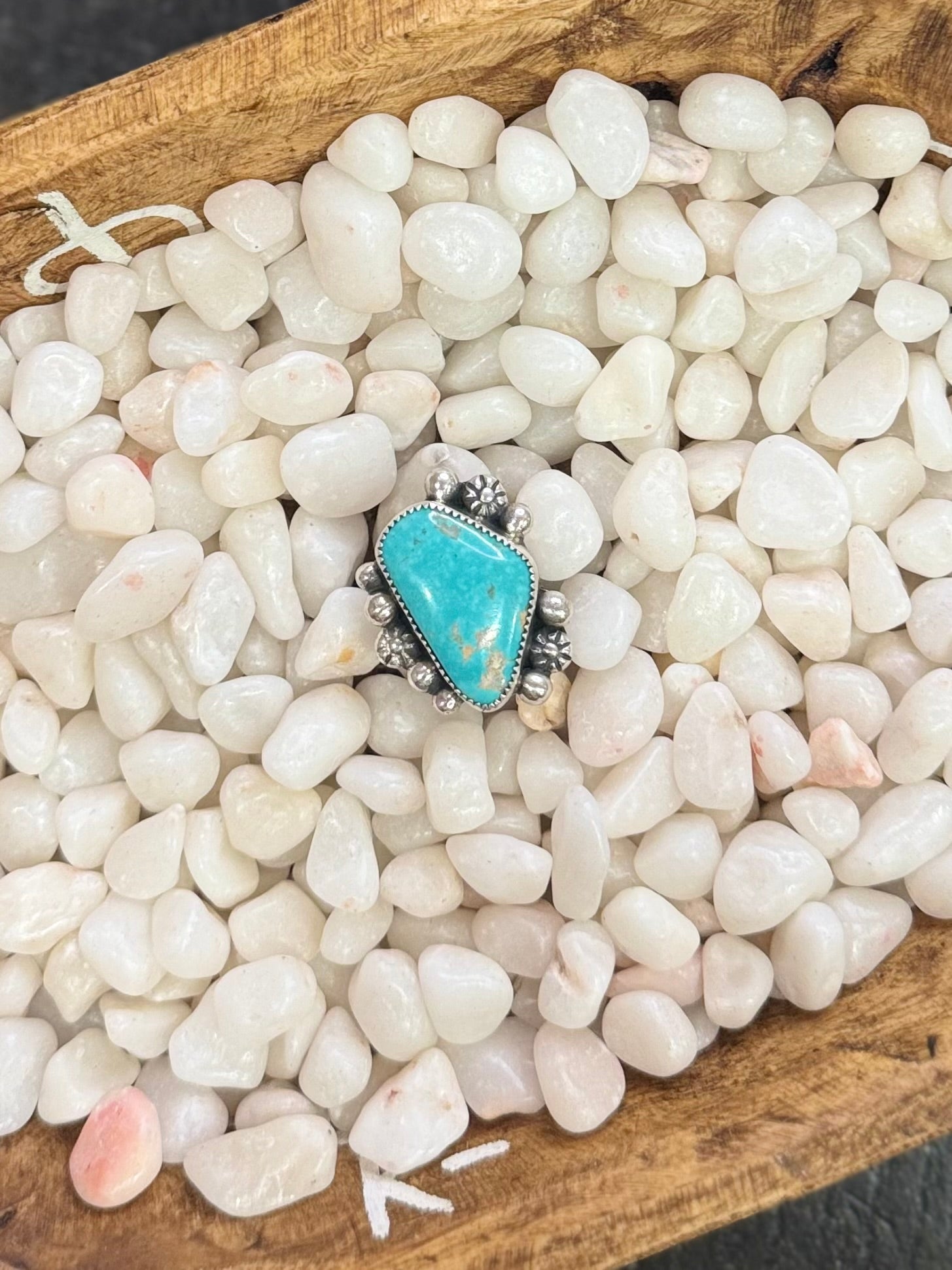 Tooled band turquoise ring