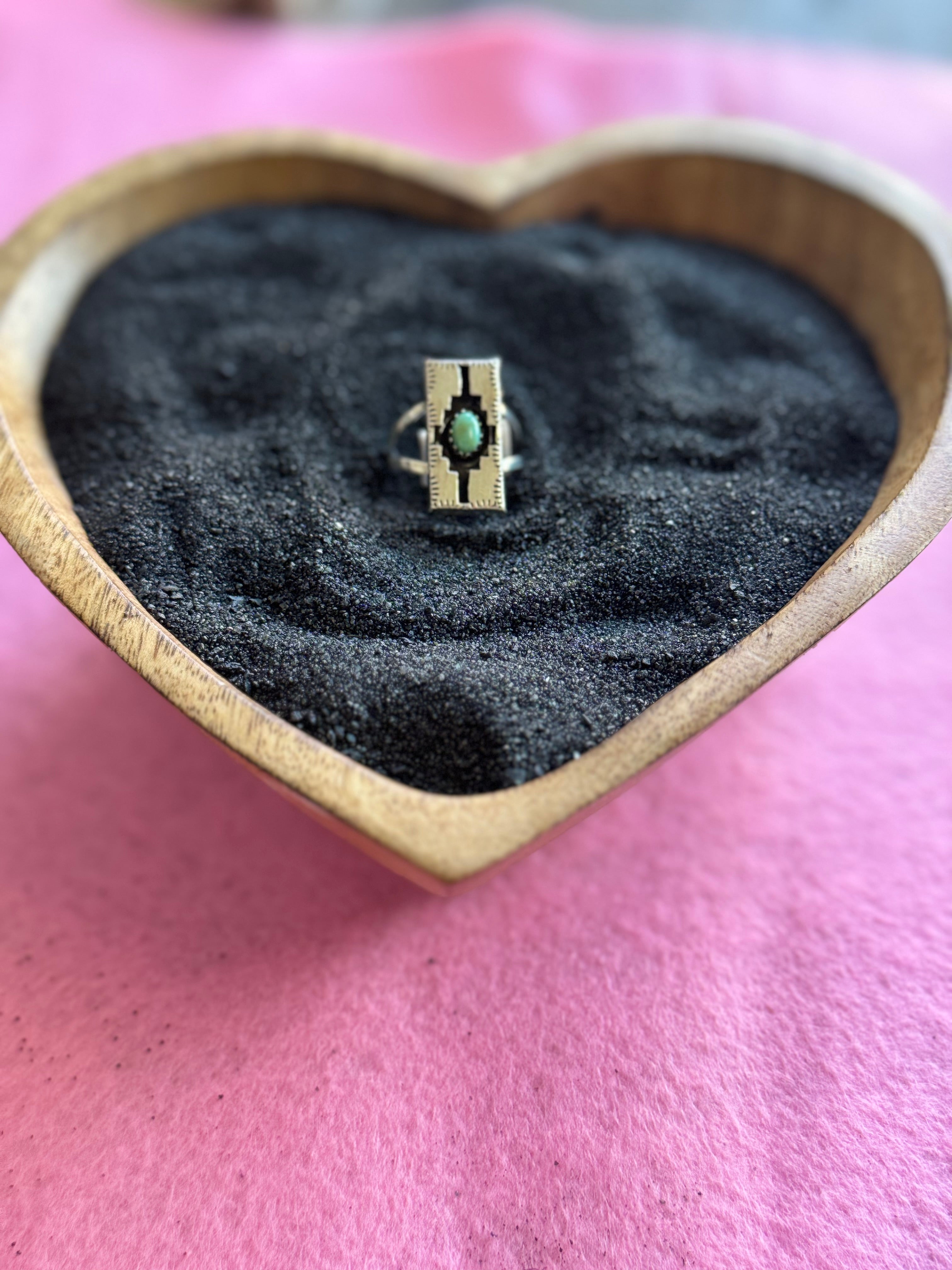 Native American Navajo Handmade Silver Band shadowbox Turquoise Ring